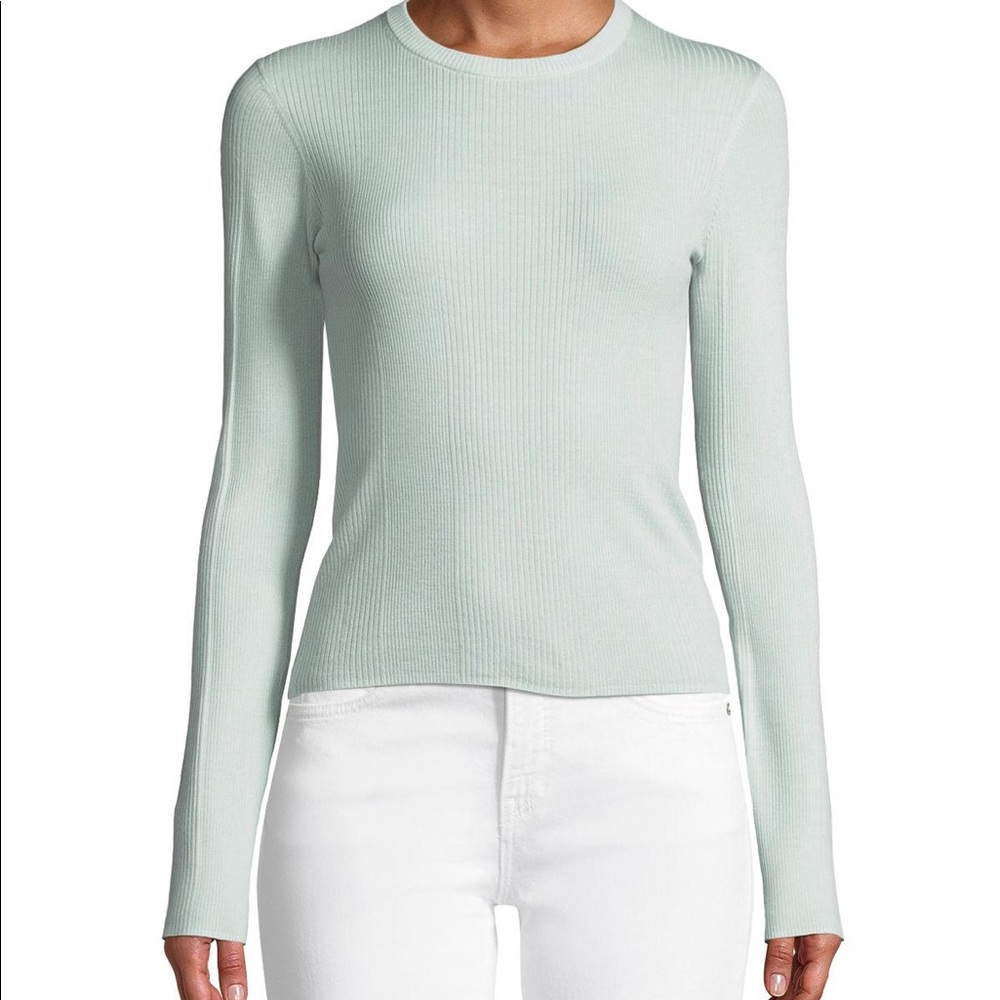 Theory Mint Green Ribbed Crew Neck Sweater